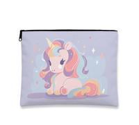 Bonita bolsa de cosméticos de caballo mágico, bolsa de maquillaje de dibujos animados coloridos para niñas, organizador portátil con cremallera pequeño, perfecto para viajes y uso diario, Lavanda, 7x9