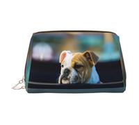 Bonita bolsa de cosméticos de piel con estampado de bulldog, bolsa de maquillaje de cuero para bolso con cierre de cremallera superior, elegante bolsa de aseo, Gold, Talla única