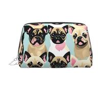 Bonita bolsa de cosméticos de piel con estampado de carlino chihuahua, bolsa de maquillaje de cuero para bolso con cierre de cremallera superior, elegante bolsa de aseo, Silver, Talla única