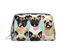 Bonita bolsa de cosméticos de piel con estampado de carlino chihuahua, bolsa de maquillaje de cuero para bolso con cierre de cremallera superior, elegante bolsa de aseo, Gold, Talla única