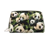 Bonita bolsa de cosméticos de piel con estampado de panda, bolsa de maquillaje de cuero para bolso con cierre de cremallera superior, elegante bolsa de aseo, Gold, Talla única