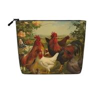 Bonita bolsa de cosméticos de una sola capa con estampado de vaca, bolsa de aseo de viaje, adecuada para viajes de negocios y uso diario., Pollos y granja, Talla única