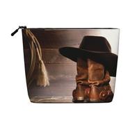 Bonita bolsa de cosméticos de una sola capa con patrón de camaleón, bolsa de aseo de viaje, adecuada para viajes de negocios y uso diario., Botas vaqueras con sombrero negro, Talla única