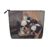 Bonita bolsa de cosméticos de una sola capa con patrón de mapache, bolsa de aseo de viaje, adecuada para viajes de negocios y uso diario., Lindo cachorro en la esquina, Talla única