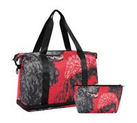Bonita bolsa de deporte con diseño de caniche rojo y negro para llevar al hombro, bolsa de fin de semana con correa ajustable para senderismo, gran capacidad, Bonito caniche rojo y negro, 1 size