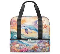 Bonita bolsa de deporte con diseño de delfín y estrellas de mar y conchas marinas para mujeres y hombres, bolsa de viaje con compartimento para zapatos, bolsa de entrenamiento de gran capacidad, para