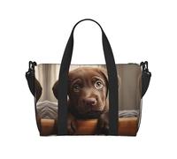 Bonita bolsa de gimnasio con estampado de perro labrador para mujer, bolsa de viaje para fin de semana, bolsa de lona para artículos personales, Negro -, Talla única