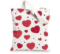 Bonita bolsa de lona con patrón de corazón, bolsas de comestibles reutilizables rojas, bolsas de compras ligeras para el día a día, Rojo -, 13x15 Inch