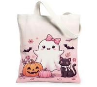 Bonita bolsa de lona de Halloween con calabazas fantasmas, gatos, 33 x 38 cm, Rosa, 13x15 Inch