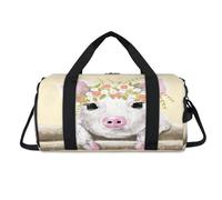 Bonita bolsa de lona deportiva con diseño de cerdito de corona floral con compartimento para zapatos, bolsas de fin de semana, viajes, gimnasio, organizador de equipaje para mujeres, hombres, niños y