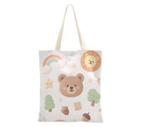 Bonita bolsa de lona para mujer, diseño de oso de peluche arcoíris marrón con dibujos animados, bolsa de lona reutilizable para el día a día