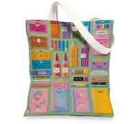 Bonita bolsa de lona para papelería, bolsas de compras reutilizables coloridas, bolsas de hombro ligeras de 13 x 15 pulgadas