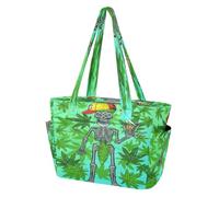 Bonita bolsa de mano para mujer, bolsas de playa para trabajo, viajes, gimnasio, con compartimento, calavera, sombrero de béisbol, hojas de marihuana, fumar