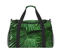 Bonita bolsa de mano plegable con estampado de hojas de palma verde con cremallera impermeable para escapadas de fin de semana
