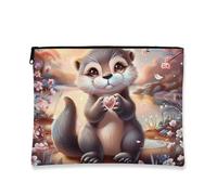 Bonita bolsa de maquillaje, adorable bolsa de viaje para cosméticos florales de nutria para mujer, organizador portátil de lona con cremallera, bolsa de aseo de regalo de primavera, Gris, 7x9 Inch