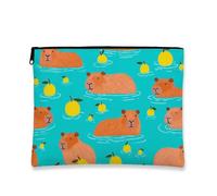 Bonita bolsa de maquillaje Capybara, divertida bolsa de viaje con patrón de animales para mujer, organizador de cosméticos portátil con cremallera, kit de aseo de regalo de playa de verano, Turquesa