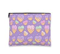 Bonita bolsa de maquillaje con forma de corazón para helado, bolsa de viaje para cosméticos de lavanda juguetona para mujeres, organizador portátil con cremallera pequeña, divertida bolsa de aseo para