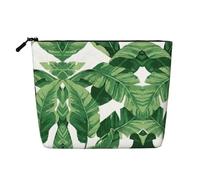 Bonita bolsa de maquillaje con hojas de palma verde, cáñamo falso, portátil con cremallera, resistente al agua