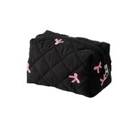 Bonita bolsa de maquillaje con pajarita, organizador de maquillaje estético, bolsa de aseo de viaje, almacenamiento portátil de maquillaje para mujeres, Black, 16.0*9.0*2.0