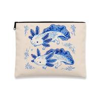 Bonita bolsa de maquillaje de ajolote, bolsa de viaje para cosméticos de criatura acuática azul para mujer, organizador portátil de lona con cremallera, regalo para cumpleaños y verano, Azul, 7x9 Inch