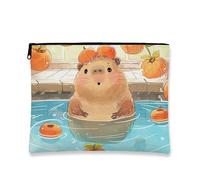 Bonita bolsa de maquillaje de animales, adorable bolsa de viaje con patrón de nutria y naranja para mujeres, organizador portátil de lona con cremallera, divertido regalo para niños, Azul, 7x9 Inch