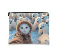 Bonita bolsa de maquillaje de animales, gato blanco con osos polares, bolsa de viaje para mujeres, organizador portátil de lona con cremallera, regalo de invierno, bolsa de aseo para el cuidado de la