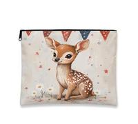 Bonita bolsa de maquillaje de ciervo, bolsas de viaje de cosméticos de bosque caprichoso para mujer, bolsa compacta de lona con cremallera, regalo de festival de primavera, organizador de neceser para