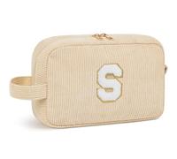Bonita bolsa de maquillaje de Corduroy para mujer, organizador de cosméticos de viaje personalizado con letras personalizadas, para él, mejor amigo, bolsa de maquillaje rosa, blanco crudo, small
