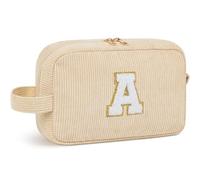 Bonita bolsa de maquillaje de Corduroy para mujer, organizador de cosméticos de viaje personalizado con letras personalizadas, para él, mejor amigo, bolsa de maquillaje rosa, blanco crudo, A