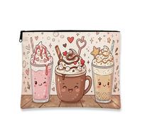 Bonita bolsa de maquillaje de dibujos animados, adorable bolsa de cosméticos con patrón de bebida para mujer, organizador portátil con cremallera, perfecto para viajes de primavera y verano, Melocotón