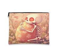 Bonita bolsa de maquillaje de esqueleto, bolsa de cosméticos con patrón floral para mujer, organizador portátil de lona con cremallera, bolsa de aseo de viaje para primavera, Pascua, 7 x 9 pulgadas
