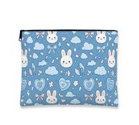 Bonita bolsa de maquillaje de fantasía, bolsa de viaje con estampado de conejo azul para mujer, organizador portátil de lona con cremallera, bolsa de aseo de regalo de primavera, Azul, 7x9 Inch