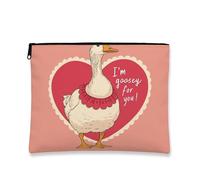 Bonita bolsa de maquillaje de ganso, bolsa de viaje de cosméticos de animales fantásticos para mujeres, organizador portátil de lona con cremallera, bolsa de aseo para el día de San Valentín