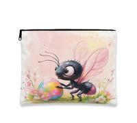 Bonita bolsa de maquillaje de hormiga, bolsa de viaje de cosméticos florales de dibujos animados para mujer, organizador portátil de lona con cremallera, bolsa de aseo de primavera y Pascua, 7 x 9