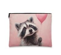 Bonita bolsa de maquillaje de mapache, bolsa de viaje de cosméticos de animales fantásticos para mujeres, organizador portátil de lona con cremallera, bolsa de aseo para el día de San Valentín