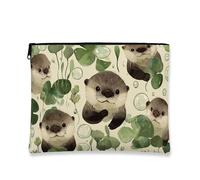 Bonita bolsa de maquillaje de nutria, bolsa de viaje de cosméticos de acuarela para mujer, organizador portátil de lona con cremallera, bolsa de aseo diario, Verde, 7x9 Inch, Nutria
