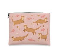 Bonita bolsa de maquillaje de nutria, bolsa de viaje para cosméticos, bolsa de viaje para mujeres, organizador portátil de lona con cremallera, divertido neceser diario, Melocotón, 7x9 Inch, Nutria