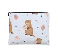 Bonita bolsa de maquillaje de nutria, bolsa de viaje para cosméticos de animales juguetones para mujeres, organizador portátil de lona con cremallera, idea de regalo para vacaciones de invierno, Azul