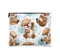 Bonita bolsa de maquillaje de nutria, bolsa de viaje para cosméticos de animales juguetones para mujeres, organizador portátil de lona con cremallera, bolsa de aseo diario para el cuidado de la piel