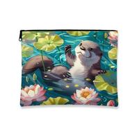 Bonita bolsa de maquillaje de nutria, colorida bolsa de viaje para mujeres, organizador portátil de lona con cremallera, para festivales de primavera, Con color, 7x9 Inch, Nutria