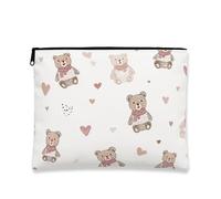 Bonita bolsa de maquillaje de oso, adorable bolsa de viaje con patrón de osos de peluche para mujer, divertido organizador pequeño con cremallera, perfecto para regalo del día de San Valentín, Blanco
