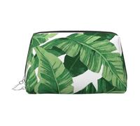 Bonita bolsa de maquillaje de piel de PVC con hojas de palma verde, organizador de viaje, neceser de aseo, Silver, One Size