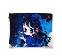 Bonita bolsa de maquillaje, diseño de niña fantástica, bolsa de viaje para mujeres, organizador portátil de lona con cremallera, regalo para festivales, Azul, 7x9 Inch