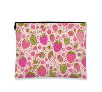 Bonita bolsa de maquillaje floral, bolsa de viaje con patrón de fresa para mujer, organizador portátil con cremallera pequeña, bolsa de aseo para el cuidado de la piel de primavera, Melocotón, 7x9
