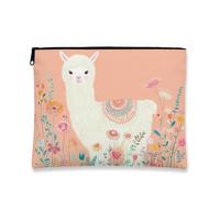 Bonita bolsa de maquillaje floral, bolsa de viaje con patrón de llama para mujeres, organizador portátil de lona con cremallera, regalo de festival, bolsa de aseo para el cuidado de la piel, Melocotón