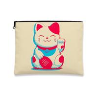 Bonita bolsa de maquillaje Maneki Neko, estilo retro, bolsa de viaje para mujeres, organizador portátil de lona con cremallera, gran idea de regalo para festivales y cumpleaños, Beige, 7x9 Inch