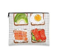 Bonita bolsa de maquillaje para alimentos, bolsa de viaje para cosméticos, tostadas de aguacate, para mujeres, organizador portátil de lona con cremallera, regalo para amantes de la comida, Blanco