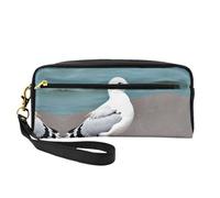 Bonita bolsa de maquillaje pequeña de gaviota, estuche de doble cara de piel sintética