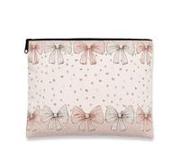 Bonita bolsa de maquillaje vintage, bolsa de viaje con patrón de lazo para mujer, organizador portátil de lona con cremallera, perfecto para regalos de invierno, Melocotón, 7x9 Inch, Lazos