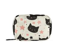 Bonita bolsa de medicina de gato negro con compartimentos desmontables, organizador de píldoras acoplable mensual para bolso